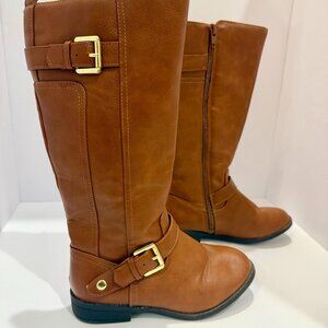 SO Girls Tall Riding Boots Cognac Brown Size 1 Youth Buckle Zip